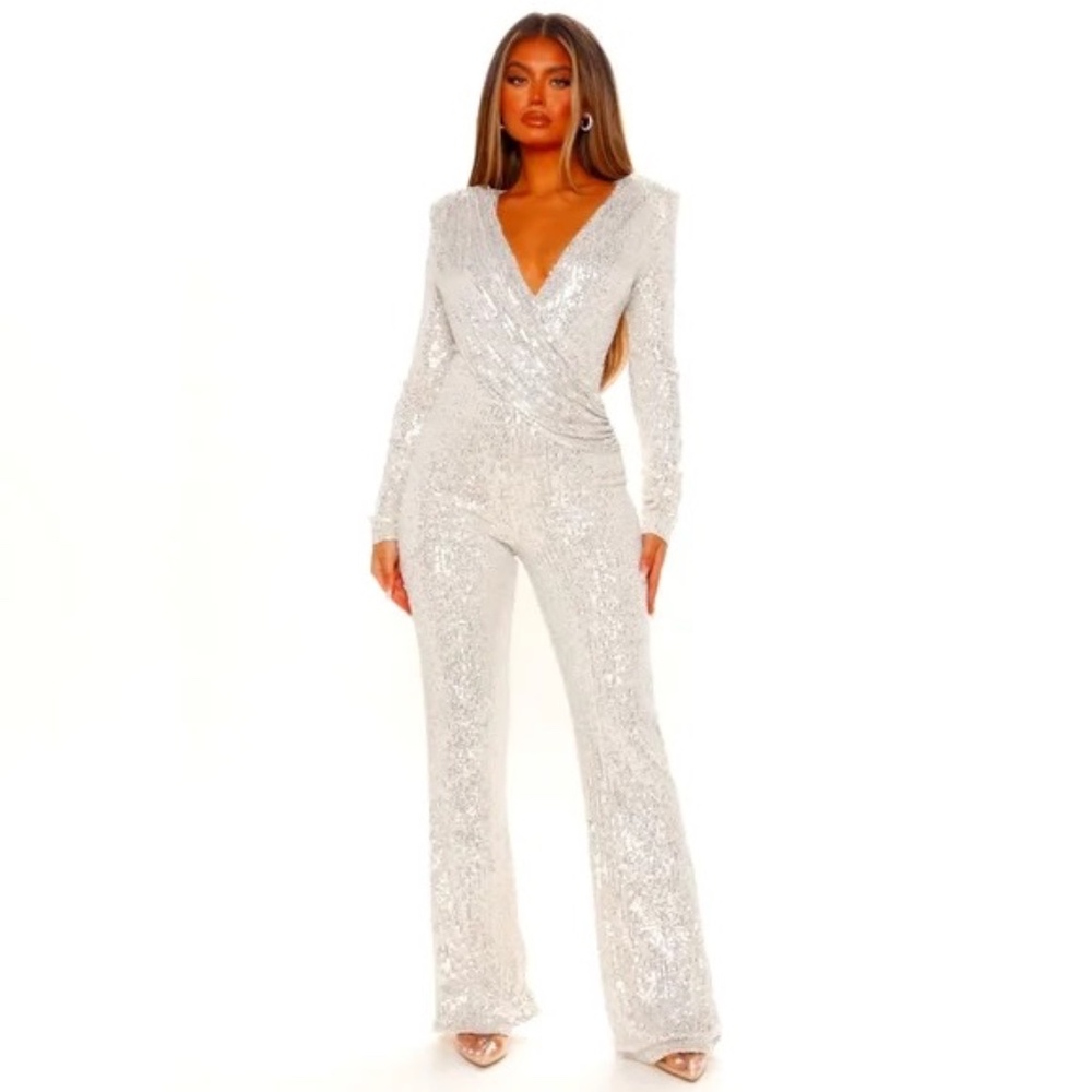 New with tags Silver Sequin Jumpsuit